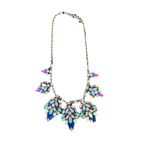 J.Crew Statement Necklace Multicolored Stones Gold Colored Chain  18-21" Vibrant - Picture 1 of 4